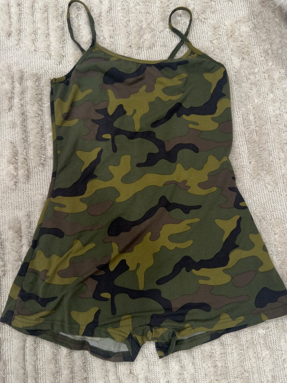 Camo-Print Spaghetti-Strap Romper in Green